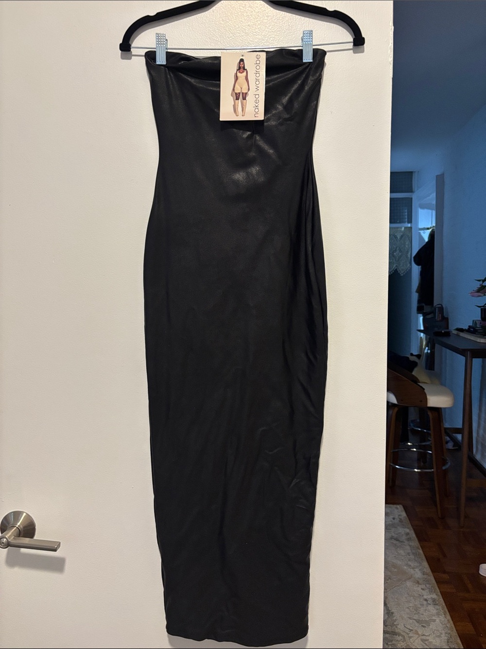 naked wardrobe Black Strapless Maxi Bodycon Dress